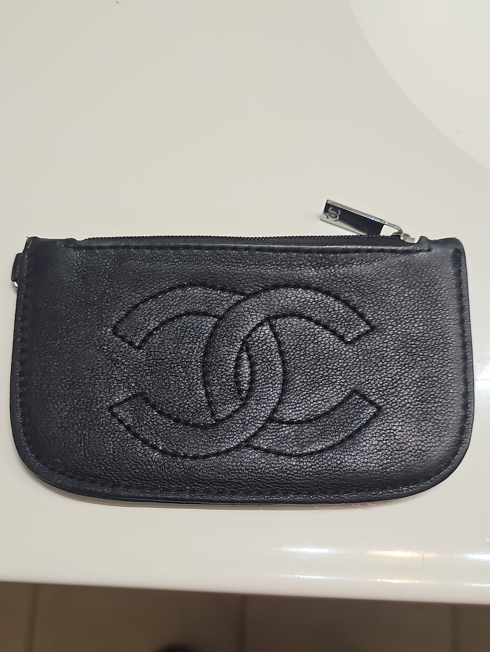 CC Skye Black Quilted Double-C Logo Leather Zip Pouch